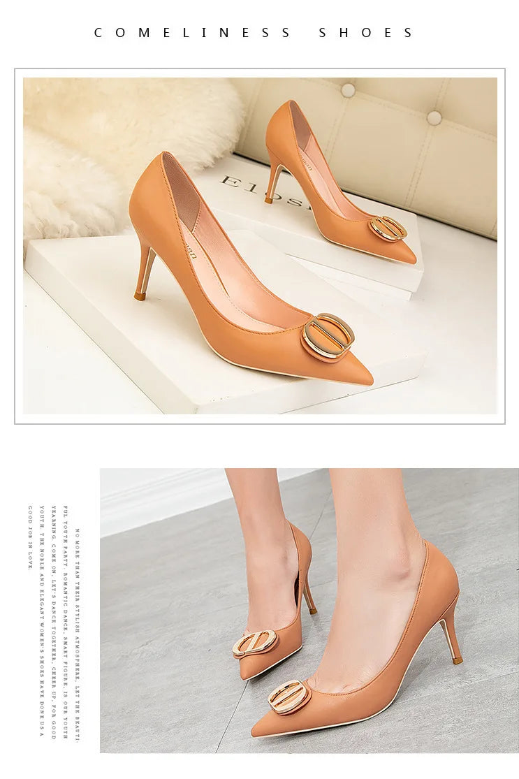 Sexy Women's Stiletto High Heels Shallow Mouth Pointed Toe Metal Buckle Party Single Shoes