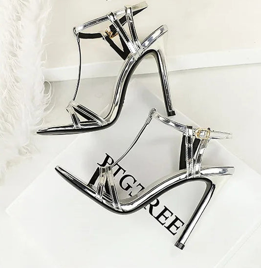 Sandals Women's T-strap Super High-heeled Open-toed Shoes, Sexy Thin-heeled Banquet Fashion Women's Shoes