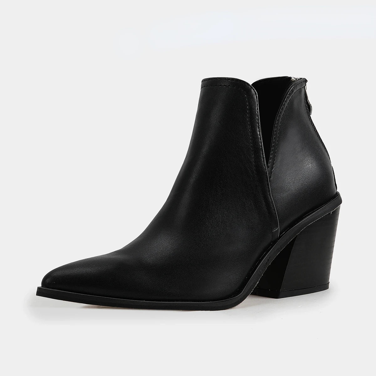 Boots Women Ankle Leopard Mid Heel Shoes Female Slip-On Casual Black Square Heel Booties