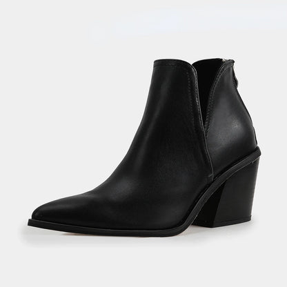 Boots Women Ankle Leopard Mid Heel Shoes Female Slip-On Casual Black Square Heel Booties