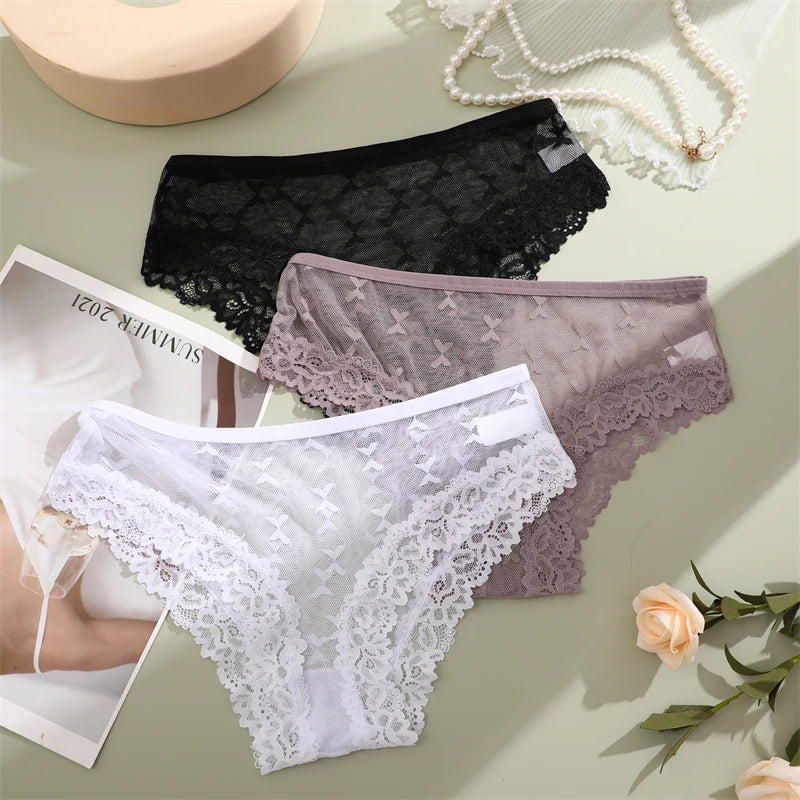 Women's Lace Panties Sexy Perspective Underwear Seamless Hollow Out Briefs Female Low Rise Floral Transparent Soft Lingerie