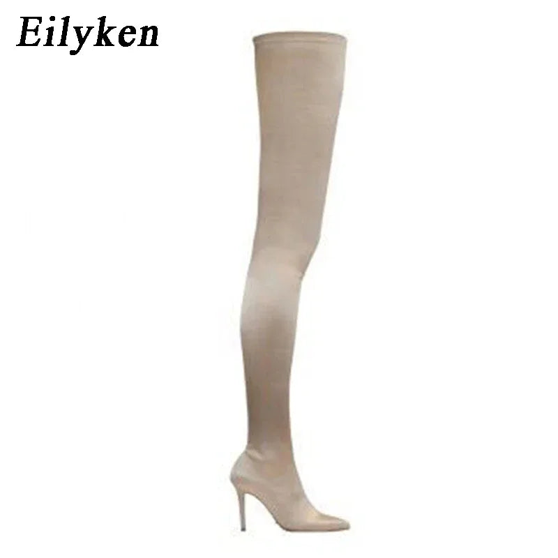 Black Thigh High Boots Over The Knee Elastic Stretch Boots Women Sexy Thin Heels Sock Boots