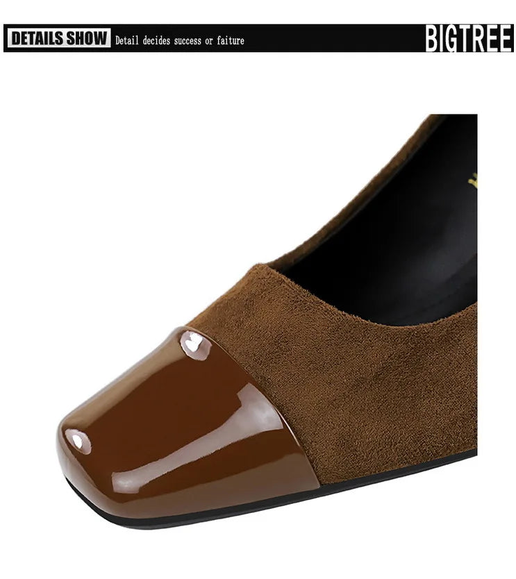 Leopard Print Women Pumps Suede Middle Heel Shoes Sexy Mary Jane Shoes Rhinestone Buckle Ladies Shoe Square Head
