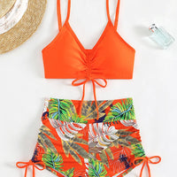 Tie Dye Bikini Drawstring Swimsuit Women High Waist Shorts Swimwear Female Padded Bathing Suit Swimming Beachwear Summer