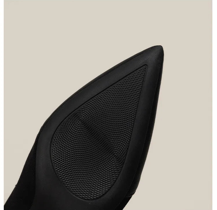 Fashionable Slim Fit Diamond Decorated Pointed Toe High Heel Bootie Mid-Calf Zipper Closure Leather Boot for Women