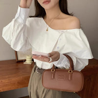 Irregular Ruffle Edge Exposed Single Shoulder Striped Shirts Women Chemise Femme Top Blouse