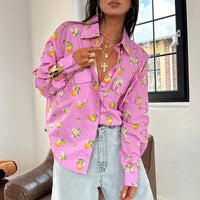 Fashion Loose Print Women's Shirt Casual Lapel Long Sleeve Shirts Elegant Classic Pockets Top Female Blouse