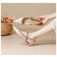Elegant French Style Cropped Studded Flat Bottom Sandals Women's Summer Tweed Pattern Medial Vacancy Pointe Roman Design
