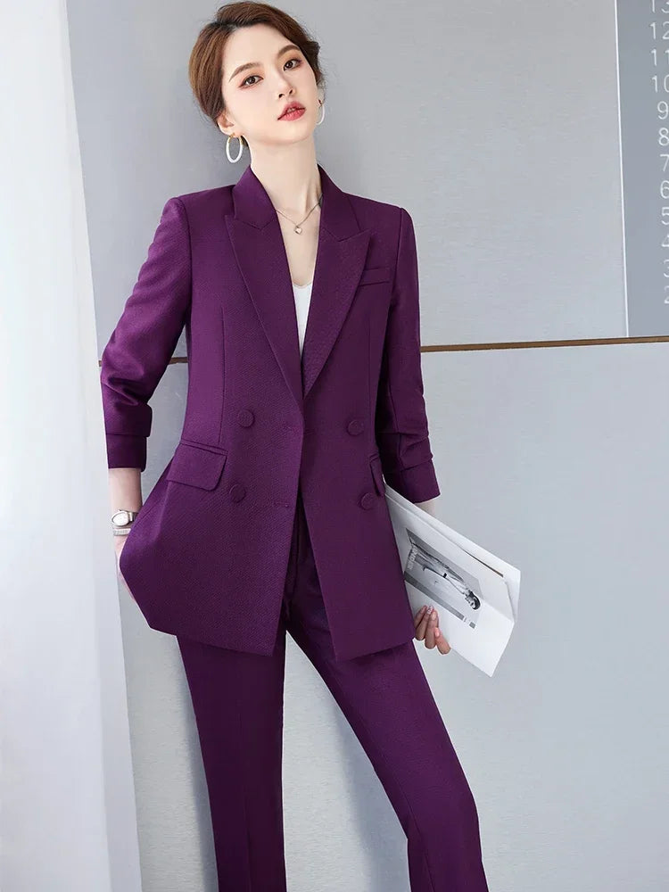 Ladies Business 2 Piece Blazer Suit Female Long Sleeve Jacket + Trouser Women Pant Suit Office Work Wear - Natalia Home Fashion