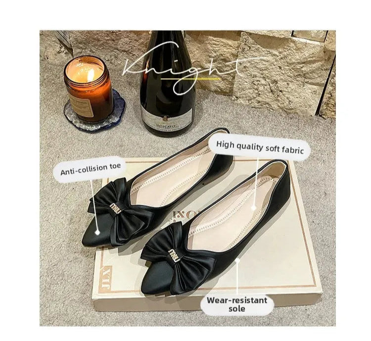 Soft Bottom Flat Casual Women's Shoes Butterfly Knot Slip-On Simple Design Shoes  Synthetic Leather