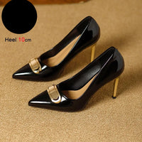 French Style Single Shoes Spring Women Pumps New Pointed Toe Shallow Mouth Metallic Buckle Commuting Shoes Stiletto Single Shoes