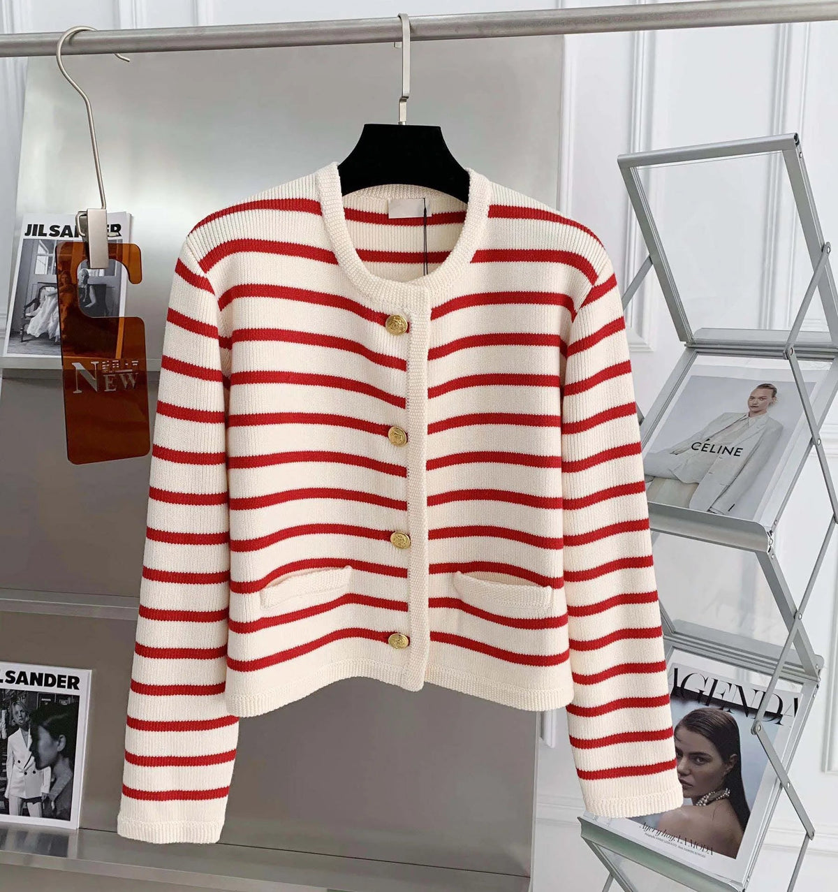 Chic Striped O Neck Sweaters Women Autumn Winter Korean Fashion Long Sleeve Knitwear Coats Single Breasted Knitted Cardigans Natalia Home Fashion    Natalia Home Fashion