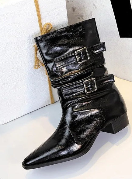 Pointed Fashion Women's Boots Retro Style Thick Heel Low Heel Medium Tube Women's Boots