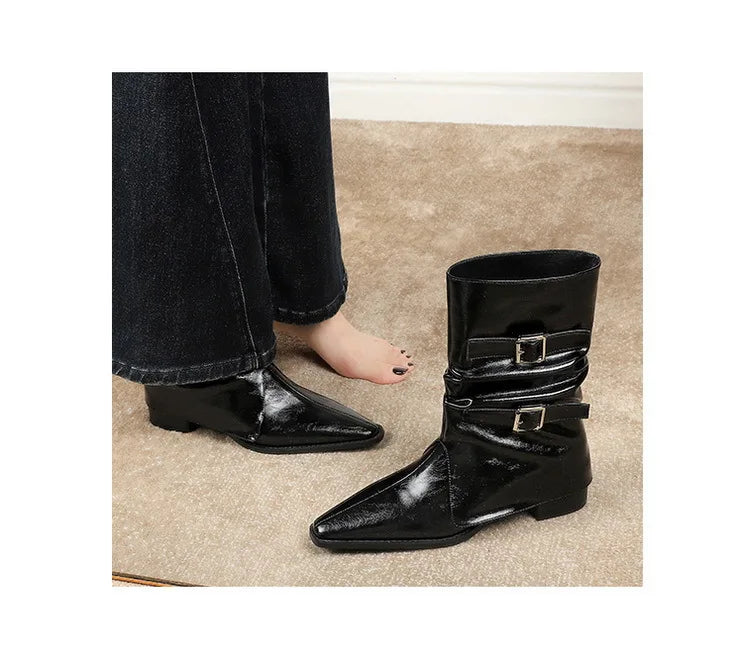 Pointed Fashion Women's Boots Retro Style Thick Heel Low Heel Medium Tube Women's Boots