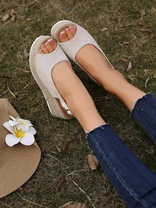 Women's Platform Sandals Summer New Large Size Fish Mouth Slope Heel Stones Pattern Shoes Thick Bottom Clog Casual Slip-On Natalia Home Fashion    Natalia Home Fashion
