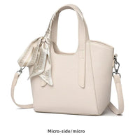 Pure Leather Cowhide Single Shoulder Crossbody Bag Ladies Handbag Fashion Bucket Bag Simple Basket Comes with Scarf