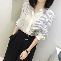 Shirts & Blouses For Women Striped Thin Style Woman Top Button Up Novelty Cute And Elegant Basic Premium