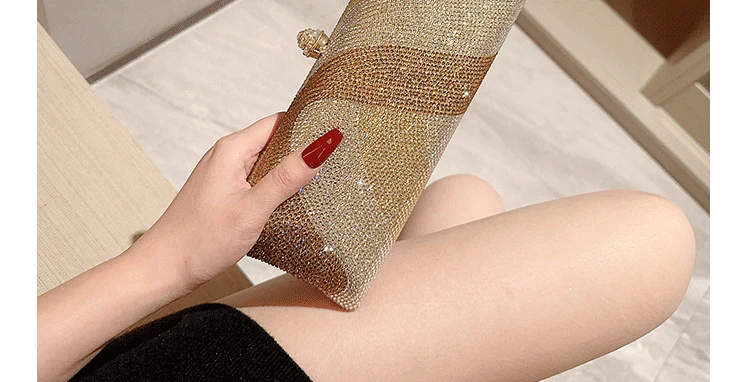Women Clutch Glitter Sequins Evening Party Handbags Portable Gold Color Diamond Wedding Clutches Purse New Chain Shoulder Bags