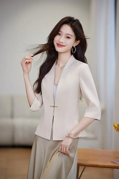 Women's Slim Fit Blazer Suit Fashion Solid Color Single Button Jacket Office Lady Coat and Pants