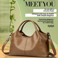 Fashionable Pure Color Basket Handbag Women's Commuter Bag Soft PU Leather Vintage Style Single Shoulder Bag with Internal Zipper