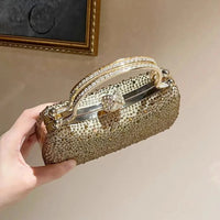 Glitter Shiny Diamonds Evening Bag Metal Handle Square Bag Fashion Women Handbag Wedding Party Clutch Purse Female