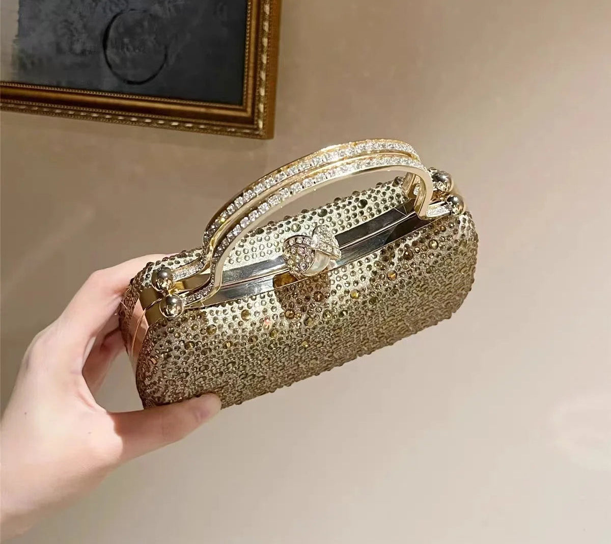 Glitter Shiny Diamonds Evening Bag Metal Handle Square Bag Fashion Women Handbag Wedding Party Clutch Purse Female