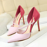 Women 9.5cm High Heels Sandals Nightclub Stripper Heels Sexy Patchwork Party Ankle Strap 2 tone Shoes