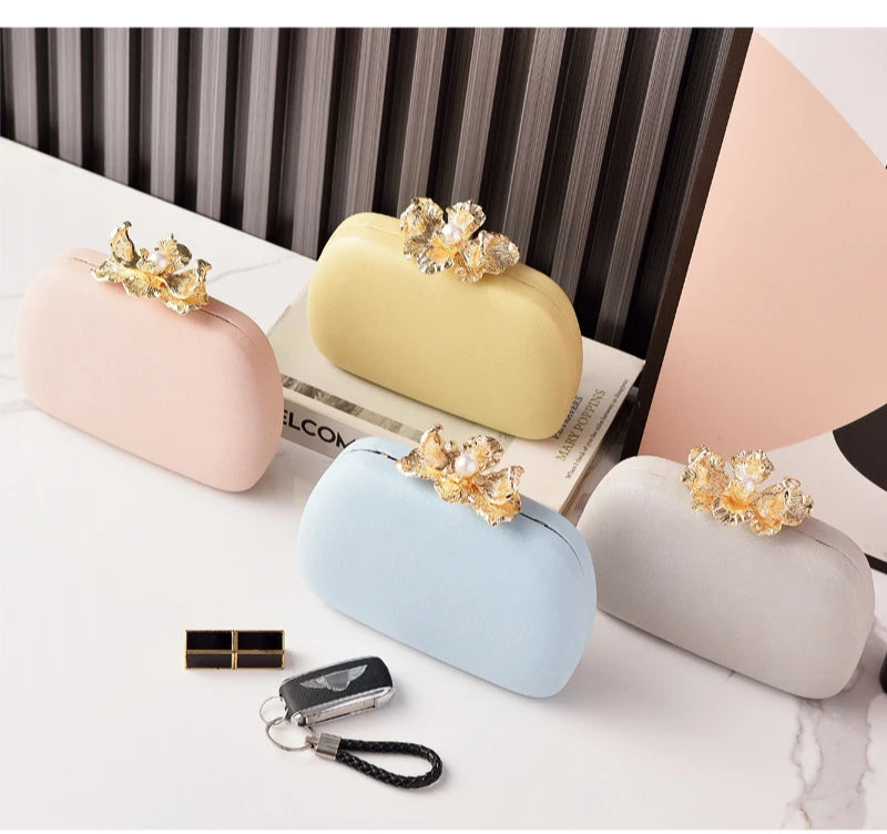 Dinner Bag Women Fashion Flower Buckle Handbag Wedding Bride Evening Bags Girls Cute Party Clutch Bag Shoulder Bags