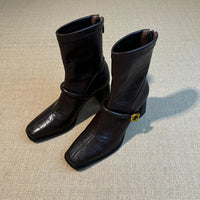 Thick Heel Elastic Slim Women Ankle Boots Fashion Square Toe Autumn Winter Ladies Elegant Mordern Short Booties