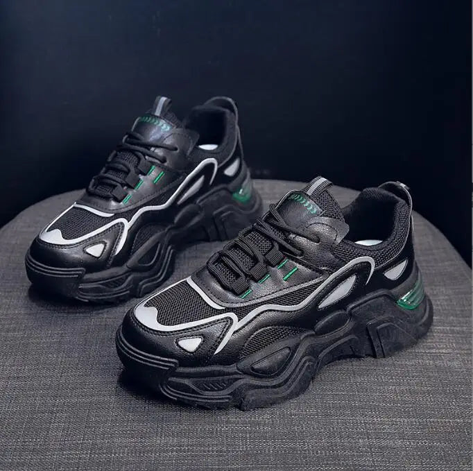 Casual Sporty Women's Shoes Fashion Versatile Thick Sole Increased Height Lightweight Breathable White Shoes