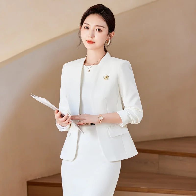 Two Piece Dress Suits For Women Long Sleeve Solid Slim Fit Fashionable Monochromatic Office Ladies Work Wear business suit