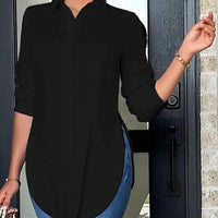 Fashion Print Button Shirts Top For Women 2022 Autumn Long Sleeves Casual Office Elegant Lady Slim Shirt Clothes Irregular Tops Natalia Home Fashion   black-M Natalia Home Fashion