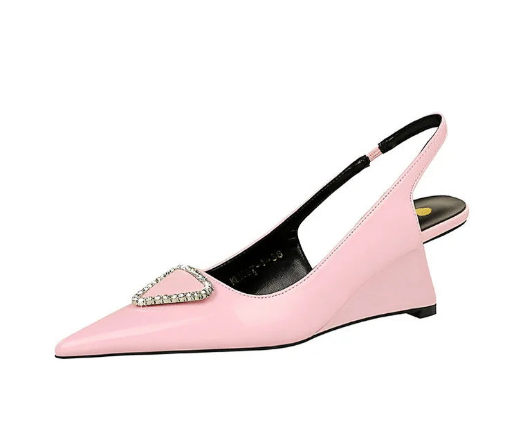 Spring Candy Fashion Pointed Toe Women Pumps Sling back Wedges High Heels Party Prom Mules Shoes