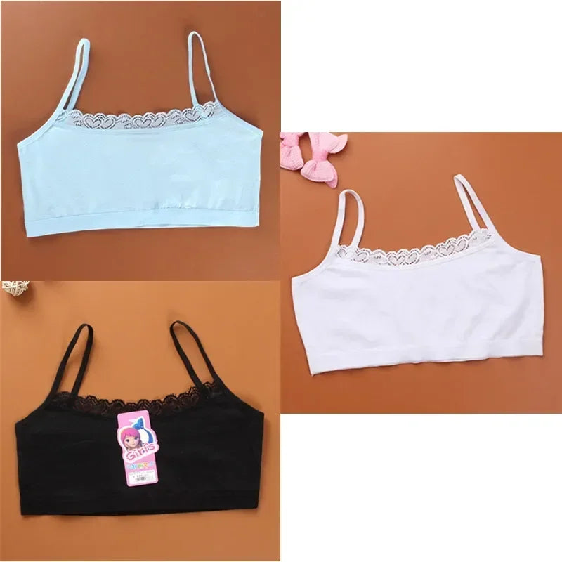 Young Girls Lace Puberty Teenage Soft Cotton Underwear Training Bra Crop Top 8-14years lace bra