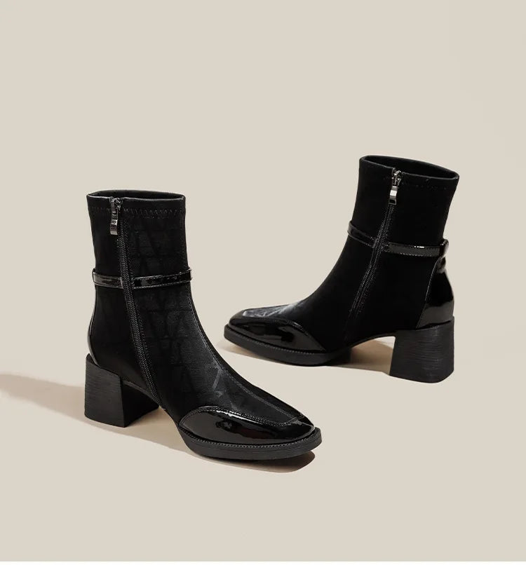 Women's Side Zipper Boot High Heel Short Boot Winter Mid-Calf Boot Chinese Style National Wedding Boot