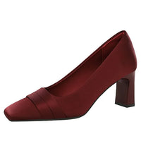 Elegant Satin High Heels Square Toe Slip-On Chunky Heel Comfortable Women's Shoes for Party Fashion Footwear Summer Autumn
