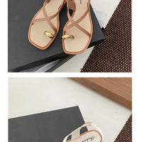 Women's Roman Style Toe-Over Sandals Flat Bottom Outdoor Wear Crossbody PVC Material Anti-Slip Low Heel Footwear
