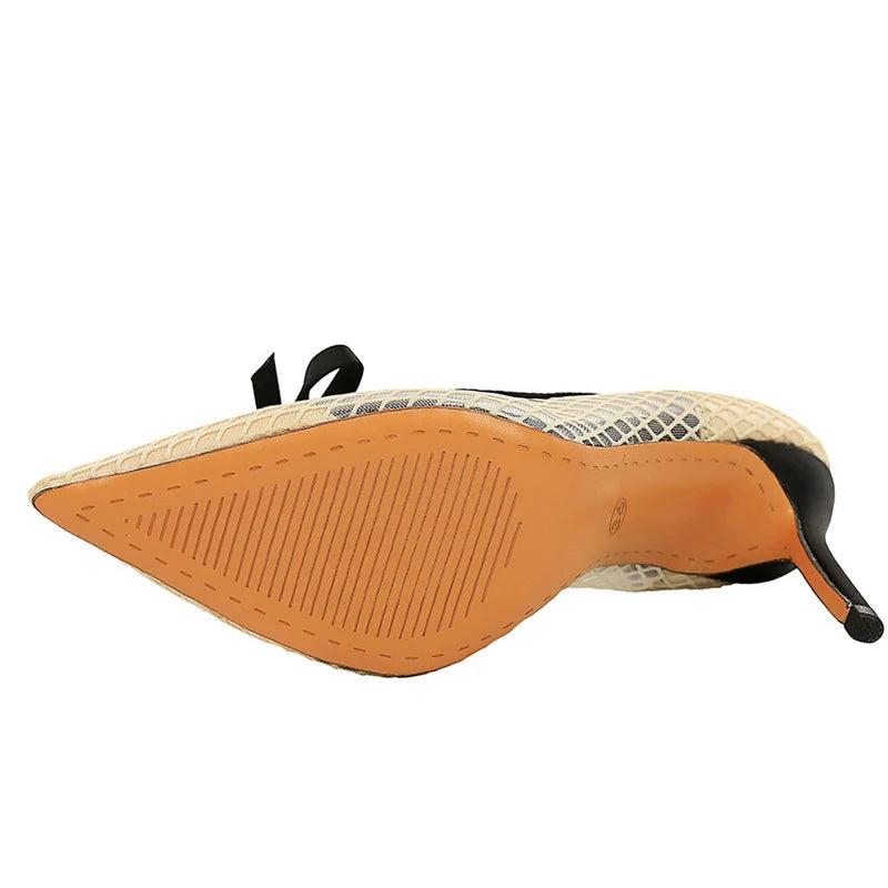 Mesh lace Women Pumps bowknot High Heels 9.5 cm Stiletto Sexy party shoes Luxury banquet shoes Ladies Pumps