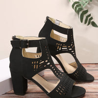 Women Fashion Strap Sexy High Heel Sandals Woman Roman Hollow Pumps Lace-up Peep Toe Sandals Casual Chunky High-heeled Sandals