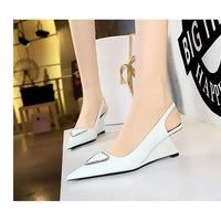 Spring Candy Fashion Pointed Toe Women Pumps Sling back Wedges High Heels Party Prom Mules Shoes