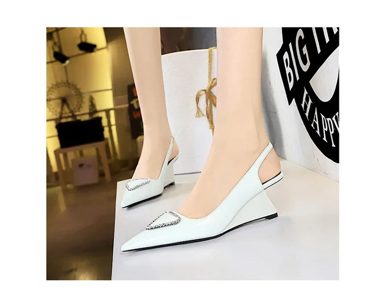 Spring Candy Fashion Pointed Toe Women Pumps Sling back Wedges High Heels Party Prom Mules Shoes