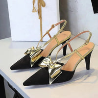 French Style Velvet Pointed Toe High Heels Hollow out Embroidery Butterfly Knot Party Shoes Women's Low Heel Single Shoes