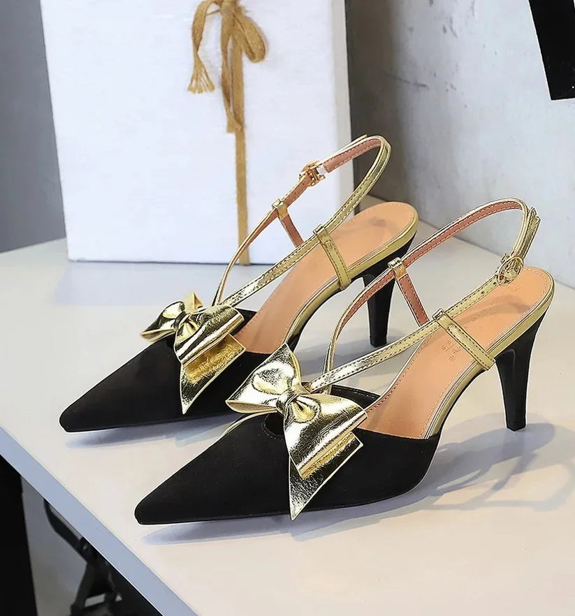 French Style Velvet Pointed Toe High Heels Hollow out Embroidery Butterfly Knot Party Shoes Women's Low Heel Single Shoes