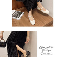 Women Mary Jane Shoes French Retro Square Toe Low Heels Shoes Women's Comfortable Ballet Shoes