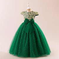 Girls Flower Embroidery Party Dress Kids Big Bow Long Wedding Bridesmaid Prom Gown Girl Fashion Lace Birthday Clothes Costumes