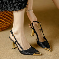 Women's Pumps Sexy Stiletto Sandals Fashion Metallic Pointed Toe Rear Hollow Out High Heels Single Shoes Lady Sandals