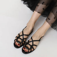 French-style cross-strap sandals, summer open-toe flat women's shoes, one-strap buckle Roman-style commuter shoes