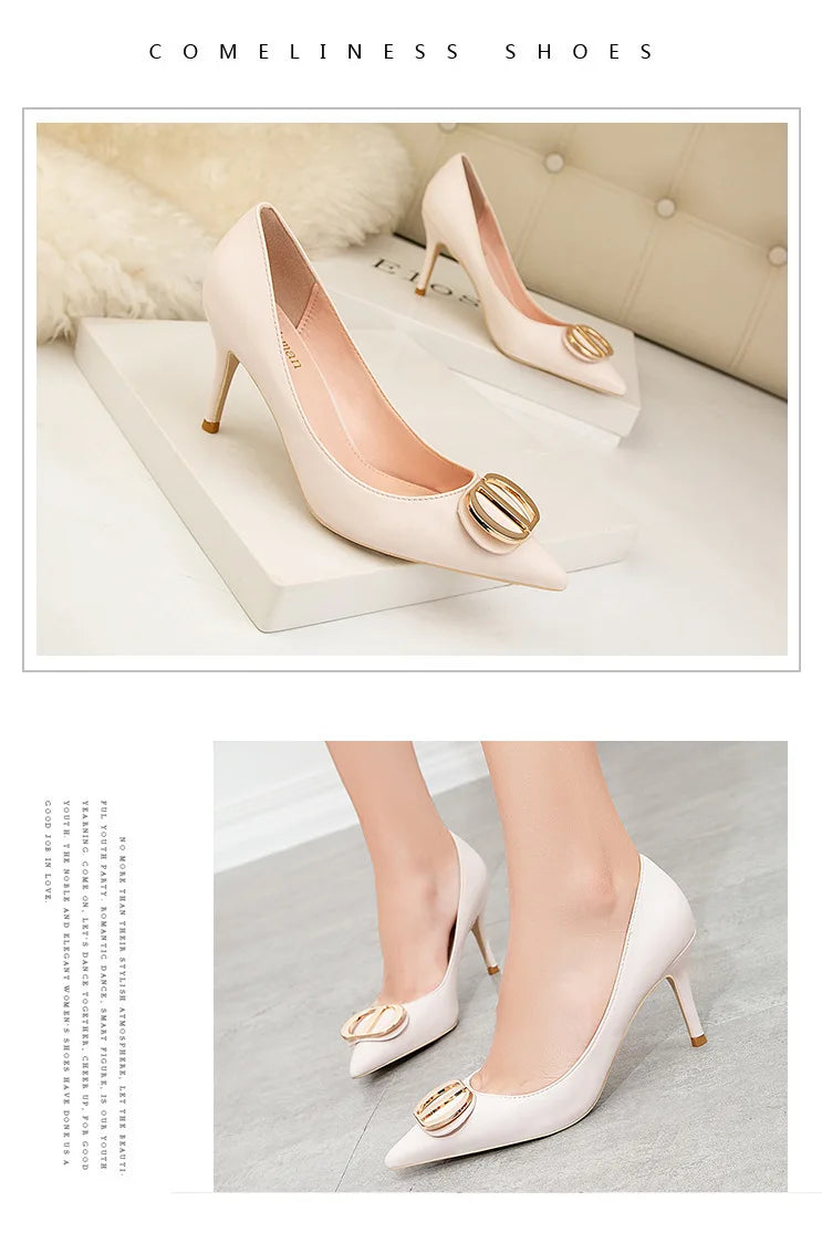 Sexy Women's Stiletto High Heels Shallow Mouth Pointed Toe Metal Buckle Party Single Shoes