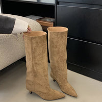 Street Style Pointed Toe Knee-High Boots Women Low Heels Shoes Female Long Booties Women Shoes