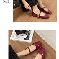 Women Mary Jane Shoes French Retro Square Toe Low Heels Shoes Women's Comfortable Ballet Shoes